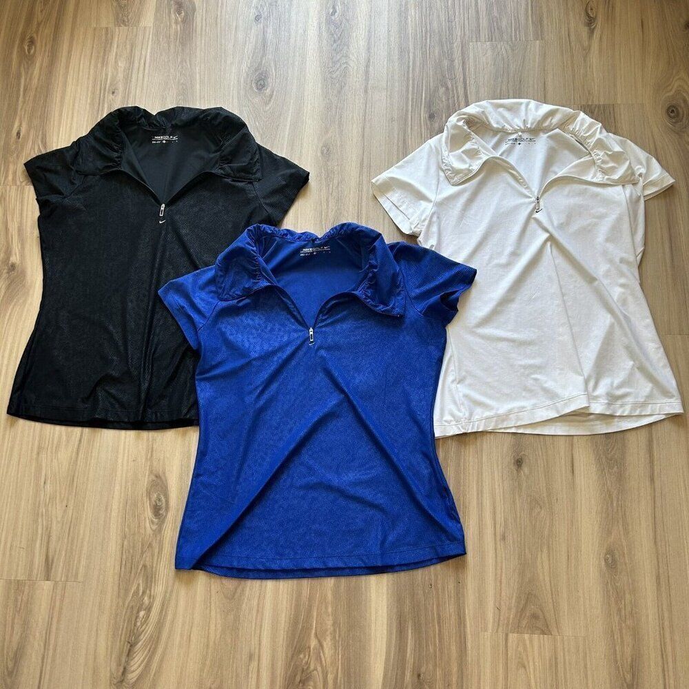 Nike Golf Lot of 3 Dri-Fit Polos Size Large Blue White Black Pickleball Tennis